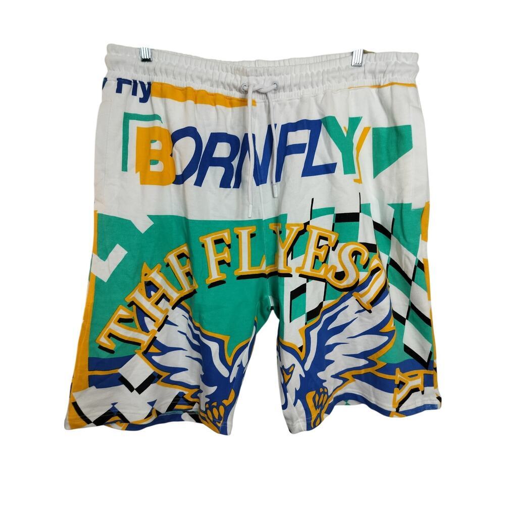 M616) Born Fly Men's Multicolor Eagle  Allover Print  Sweat Shorts Size 3XL